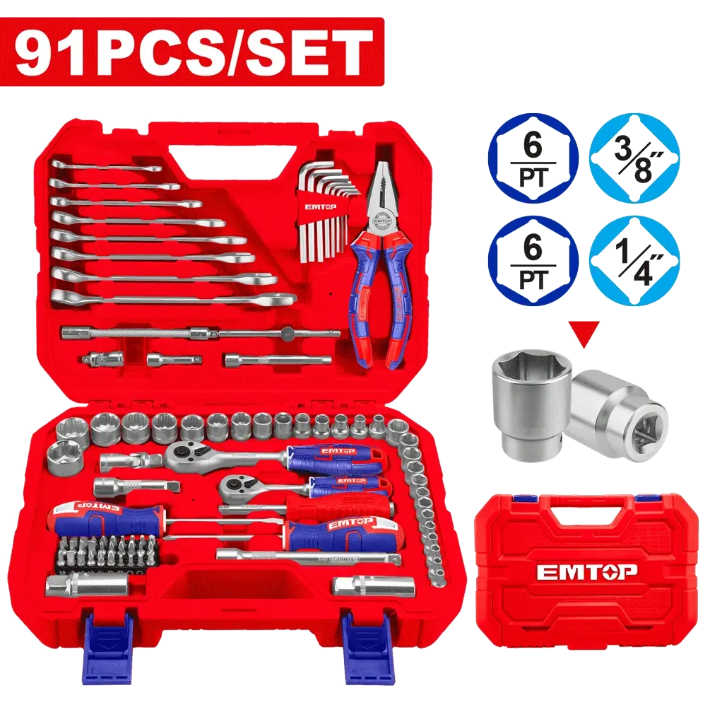 Caisse a outils 91 Pcs EHTS00911 EMTOP Caisse a outils 91 Pcs EMTOP